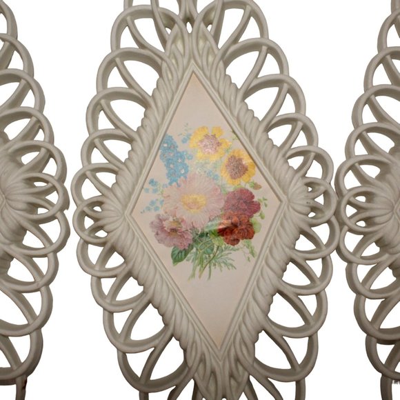 VTG Burwood Products Set Of 4 Diamond Shaped Filigree Wall Hanging Floral Decor - Picture 3 of 9